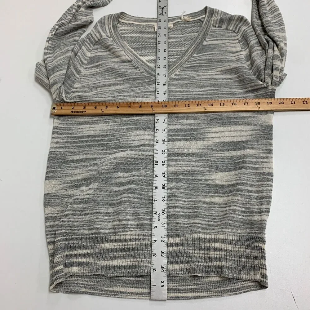 Moth Sweater Womens L Large Gray V Neck Knit Stripe Long Sleeve Anthropologie